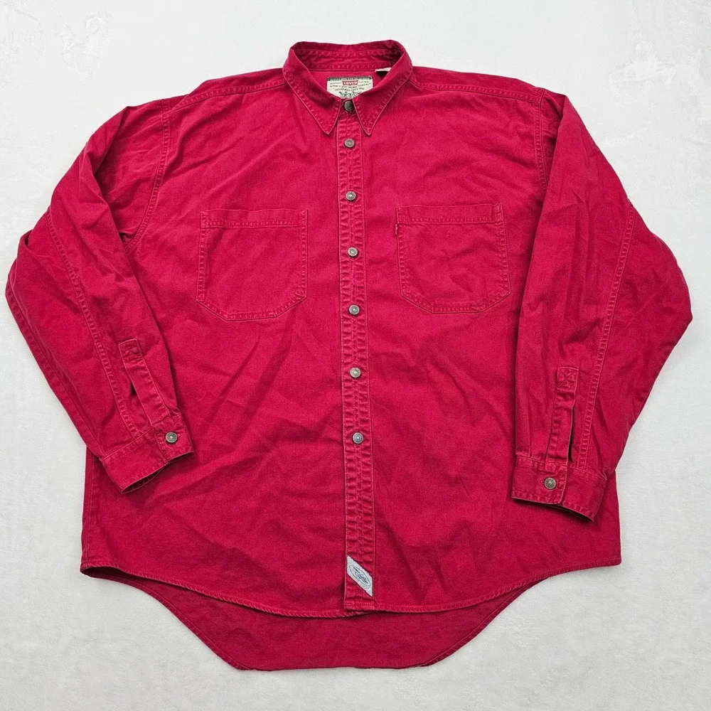 Levi's Button Down Shirt Mens XL Red Canvas Workwear Utility Vintage ‎ Western